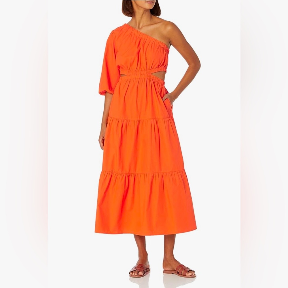 Steve Madden Orange Tiered Ruffled One Shoulder Dress